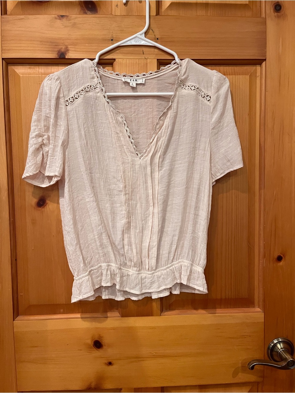E&M Cream Boho Blouse gathered hem